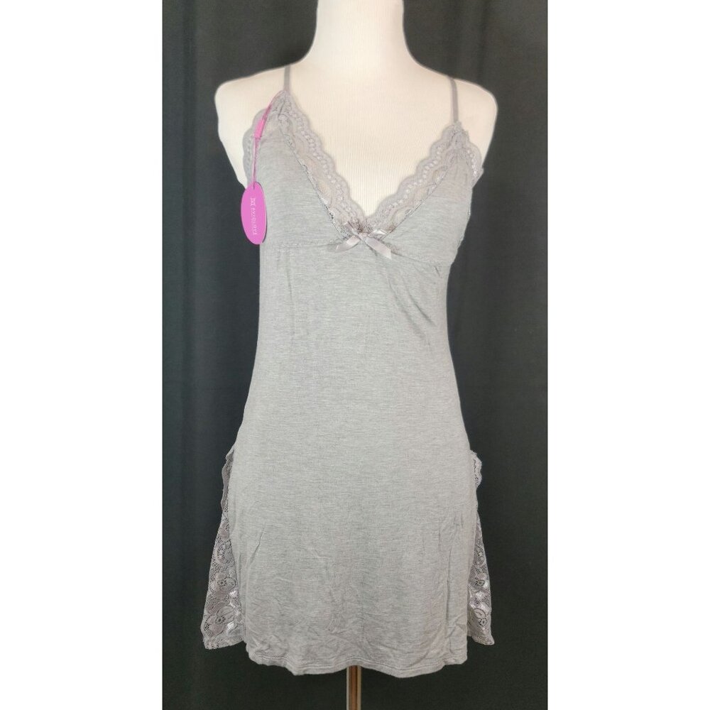 Avidlove Heather Gray Lace Trim Chemise Nightgown Slip Dress Sleepwear M